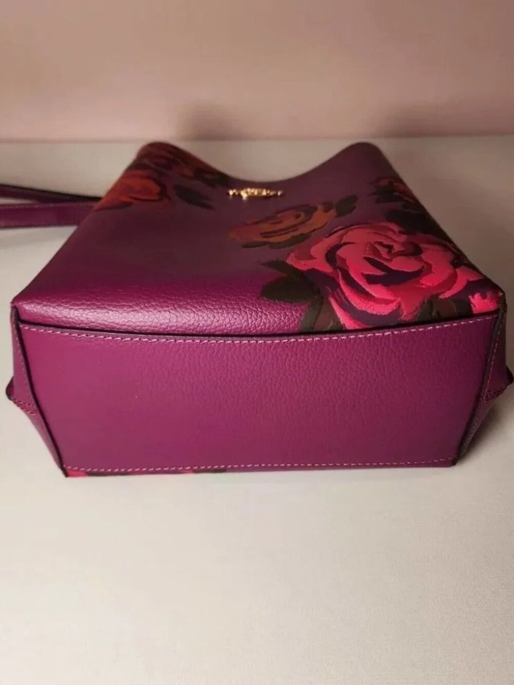 Coach Mollie Bucket Bag Jumbo Floral Print Dark Magenta Leather - Picture 7 of 8